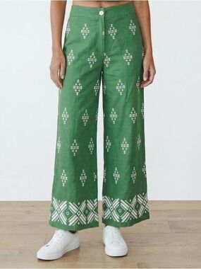 Haute Hippie Green Linen-Blend Pants—size 12